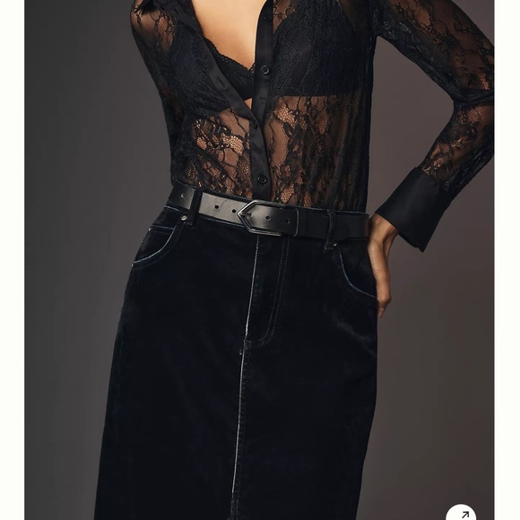 Pilcro Flocked velvet Black Denim Maxi Skirt - Picture 3 of 8